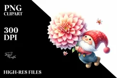 Cute Small Gnome with Large Dahlia | Clipart Product Image 3