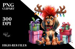 a Vibrant Baby Bloodhound PNG with Reindeer Horns Product Image 1