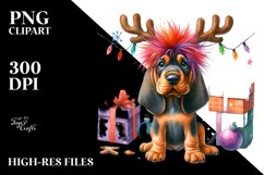 a Vibrant Baby Bloodhound PNG with Reindeer Horns Product Image 1