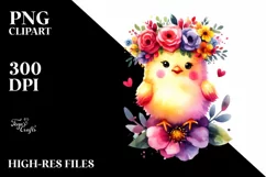 Cartoon Chicken with Flower Crown PNG Product Image 1