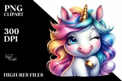 Colorful Winking Baby Unicorn, PNG Product Image 3