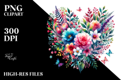 Colorful Floral Heart Watercolor Painting PNG Product Image 2