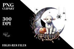 Spooky Lamb on Half Moon Halloween PNG Product Image 2
