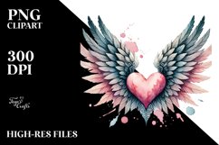 Washed Watercolor Heart Wings PNG Product Image 2