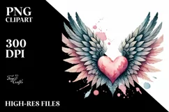 Washed Watercolor Heart Wings PNG Product Image 2