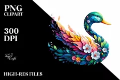 Abstract Vibrant Duck with Plant Leaves PNG Product Image 1