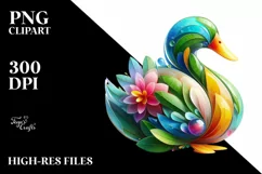 Abstract Vibrant Duck with Plant Leaves PNG Product Image 1
