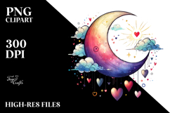 Colorful Moon with Hanging Hearts PNG Product Image 2