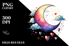 Colorful Moon with Hanging Hearts PNG Product Image 2