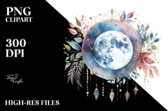 Vibrant Boho Moon Foliage Stars Clipart Product Image 2