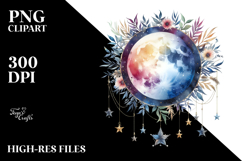 Vibrant Boho Moon Foliage Stars Clipart Product Image 2