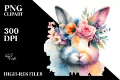 Pastel Vibrant Rabbit Half Made of Flowers | Sublimation | Product Image 1