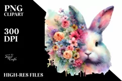 Pastel Vibrant Rabbit Half Made of Flowers | Sublimation | Product Image 1