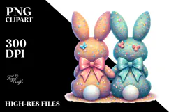 Colorful Glittery Bunnies Sitting PNG Product Image 2