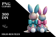 Colorful Glittery Bunnies Sitting PNG Product Image 2