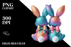 Colorful Glittery Bunnies Sitting PNG Product Image 2