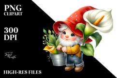 Watercolor Baby Gnome with Calla Lily in Bucket PNG Product Image 2