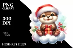 Cute Vibrant Santa Otter, Digital PNG Product Image 1