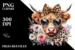 Elegant Highland Cow Animal Print Bow Clipart Product Image 3