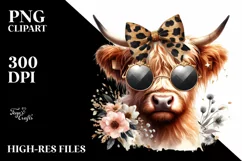Elegant Highland Cow Animal Print Bow Clipart Product Image 3
