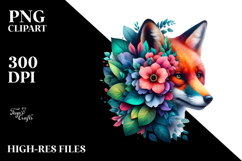 Colorful Vivid Fox with 3D Looking Flowers PNG Product Image 2