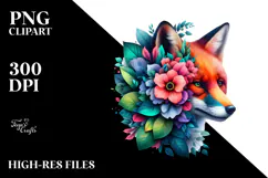 Colorful Vivid Fox with 3D Looking Flowers PNG Product Image 2