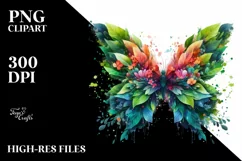 Abstract Vibrant Butterfly with Plant Leaves PNG Product Image 3
