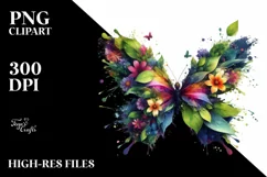 Abstract Vibrant Butterfly with Plant Leaves PNG Product Image 3