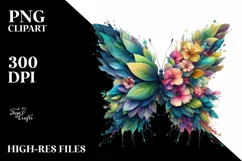 Abstract Vibrant Butterfly with Plant Leaves PNG Product Image 3