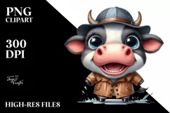Cow Hat Standing Wearing Raincoat Excited Clipart Product Image 1