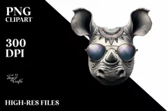 Funny Cute Rhino Portrait Smiling | Watercolor Clipart Product Image 1