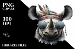 Funny Cute Rhino Portrait Smiling | Watercolor Clipart Product Image 1