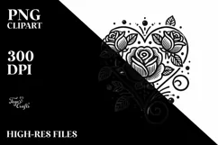 Simple Tattoo Style Heart with Roses PNG Product Image 2