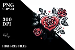 Simple Tattoo Style Heart with Roses PNG Product Image 2