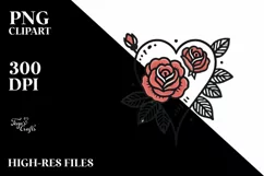 Simple Tattoo Style Heart with Roses PNG Product Image 2
