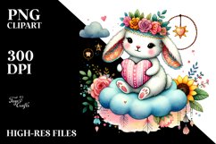 Boho Rabbit Sitting on a Cloud PNG Product Image 2