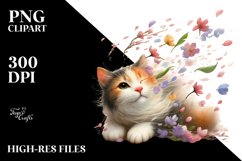 Cat Tumbling Spring Petals Wind | Clipart Product Image 1