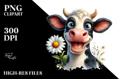 Cow Portrait Big Eyes Enthusiastic Daisy Clipart Product Image 2