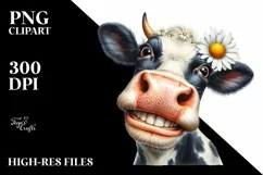 Cow Watercolor Cow Portrait with Daisy | Clipart Product Image 3