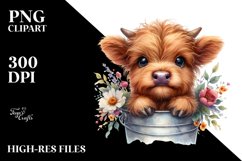 Baby Highland Cow with Flowers, Transparent PNG Product Image 1