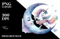 Pirouetting Baby Unicorn on Crescent Moon | Clipart Product Image 3