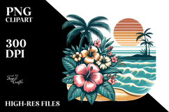 Retro Tropical Flower Beach PNG Product Image 2