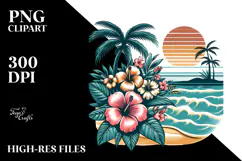 Retro Tropical Flower Beach PNG Product Image 2