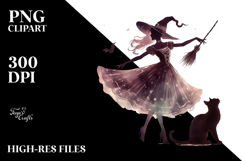 Retro Dancing Witch with Cat, Halloween PNG Product Image 2