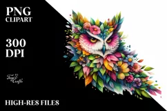 Abstract Vibrant Owl with Plant Leaves PNG Product Image 3