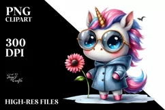 Funny Baby Unicorn in Raincoat | Watercolor Design Product Image 1