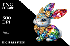 Diamond Bunny with Golden Insertions, Watercolor PNG Product Image 2