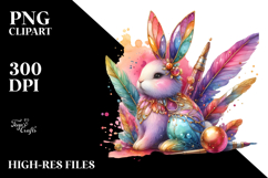 Bunny with Golden Insertions, Watercolor PNG Product Image 2