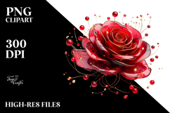 Red Rose with Golden Insertions PNG Product Image 2