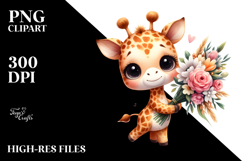 Expressive Giraffe with Large Flower Bouquet Clipart Product Image 2